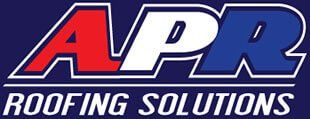 Apr roofing solutions logo on a blue background