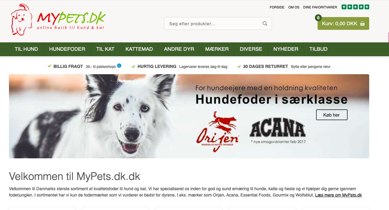 Forsiden af Mypets.dk