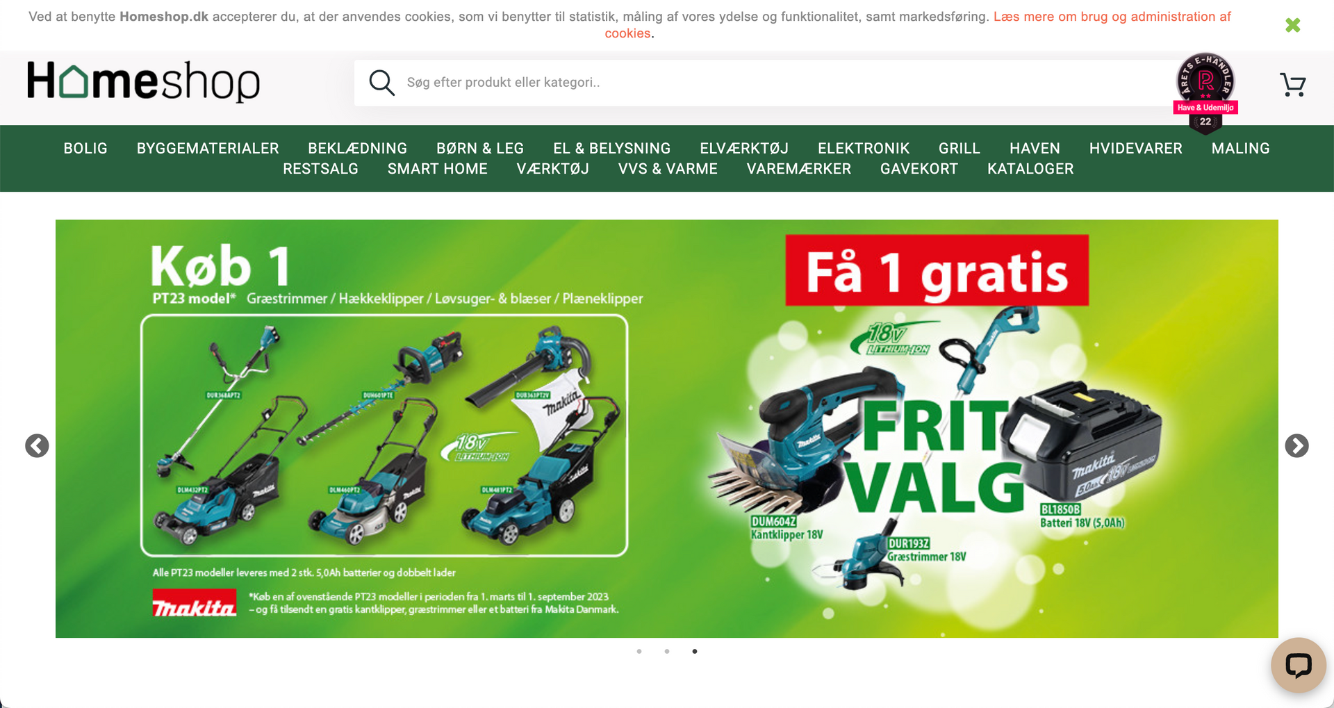 Forsiden på homeshop.dk