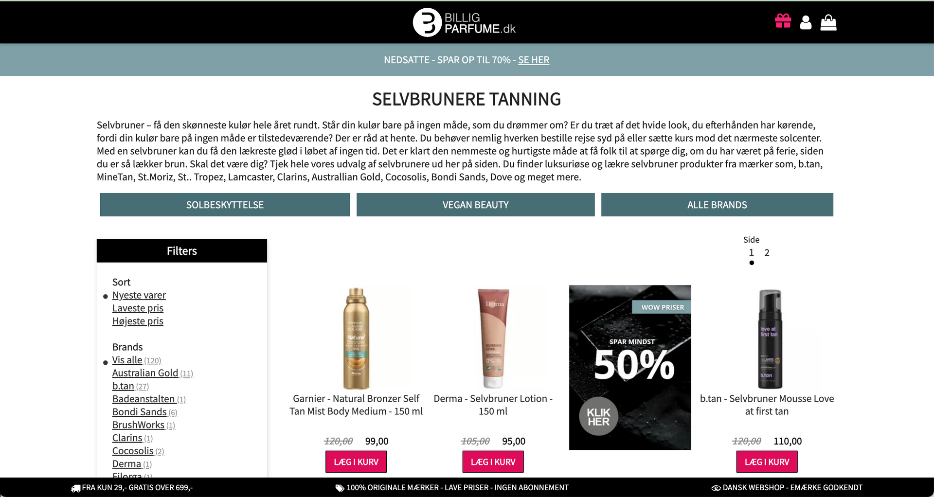 Side om selvbruner på Billigparfume.dk
