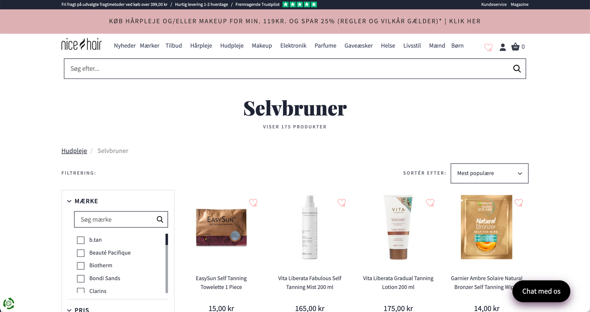Side om selvbruner på nicehair.dk