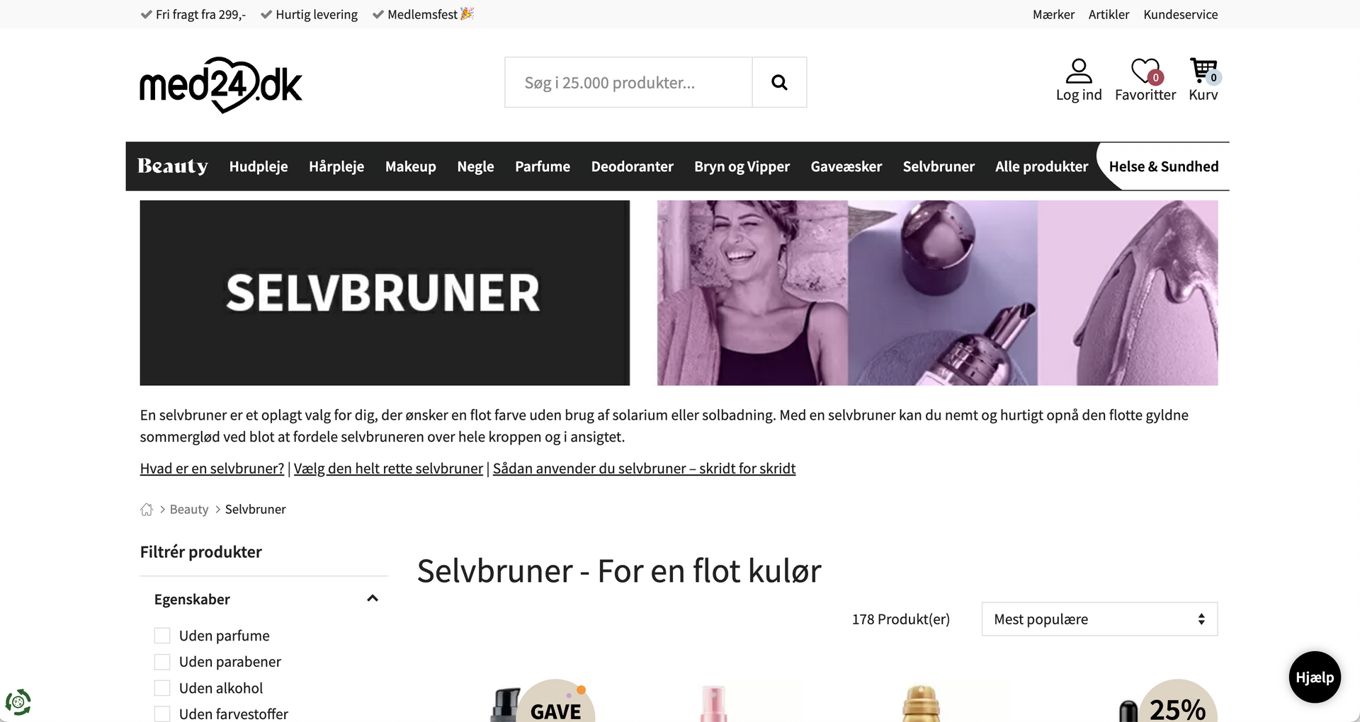 Side om selvbruner på med24.dk
