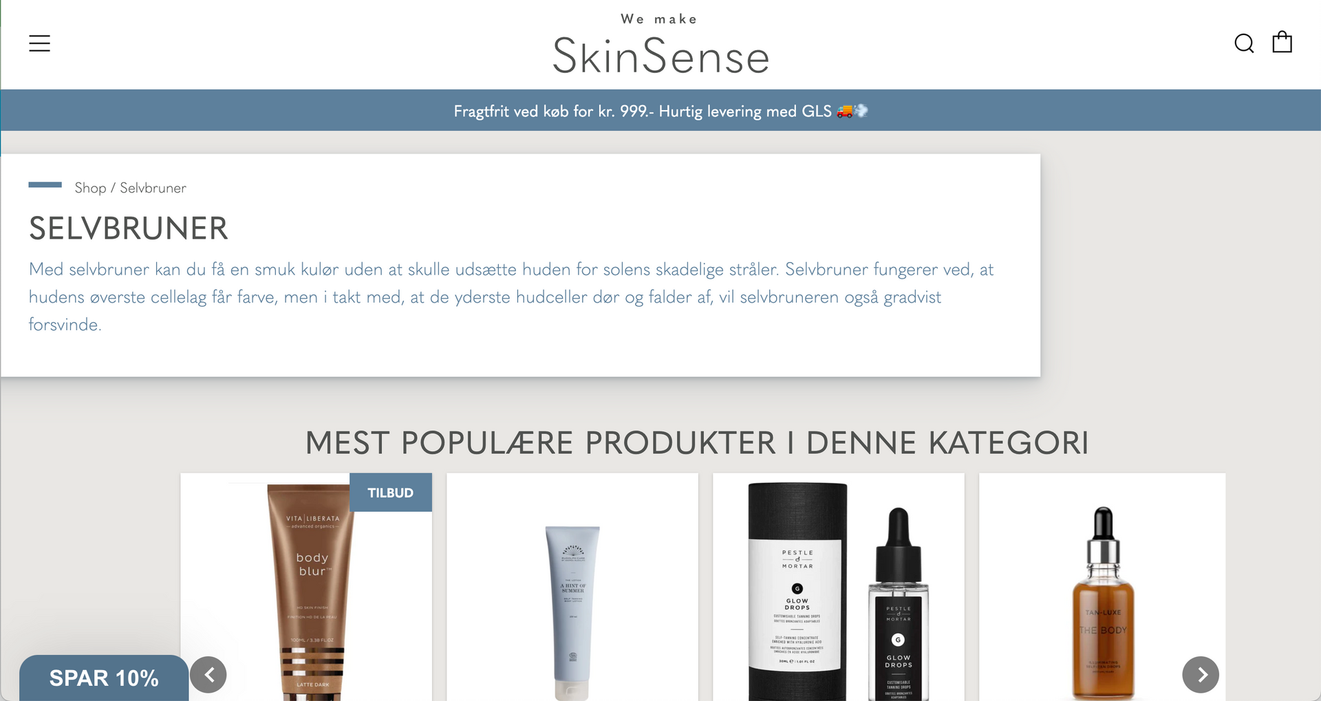 Side om selvbruner på skinsense.dk