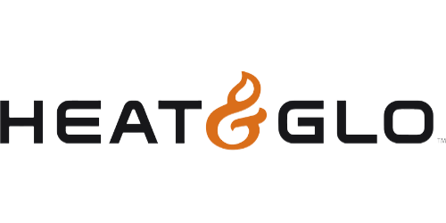 Full Time Heating & Cooling | The logo for heat & glo is black and orange with a flame in the middle.
