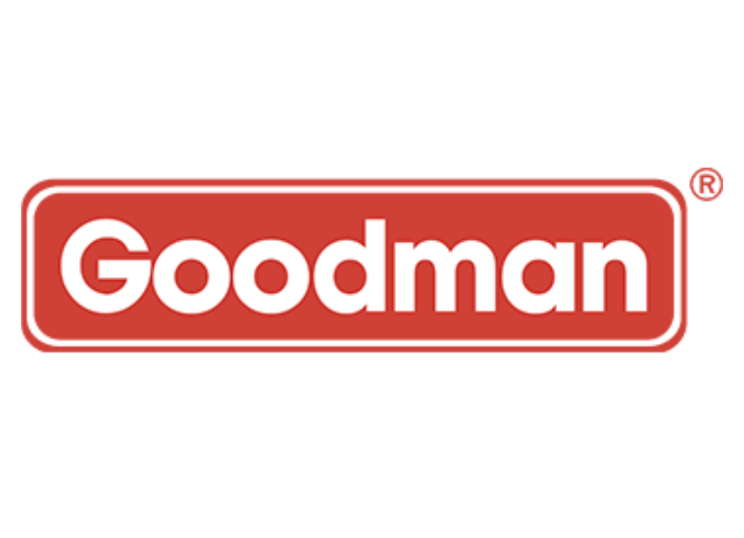 Full Time Heating & Cooling | A red and white goodman logo on a white background