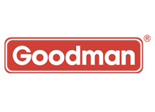 Full Time Heating & Cooling | A red and white goodman logo on a white background