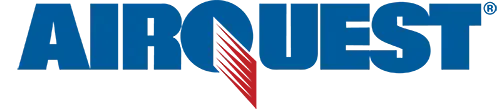 AIRQUEST logo in blue with red striped airfoil icon