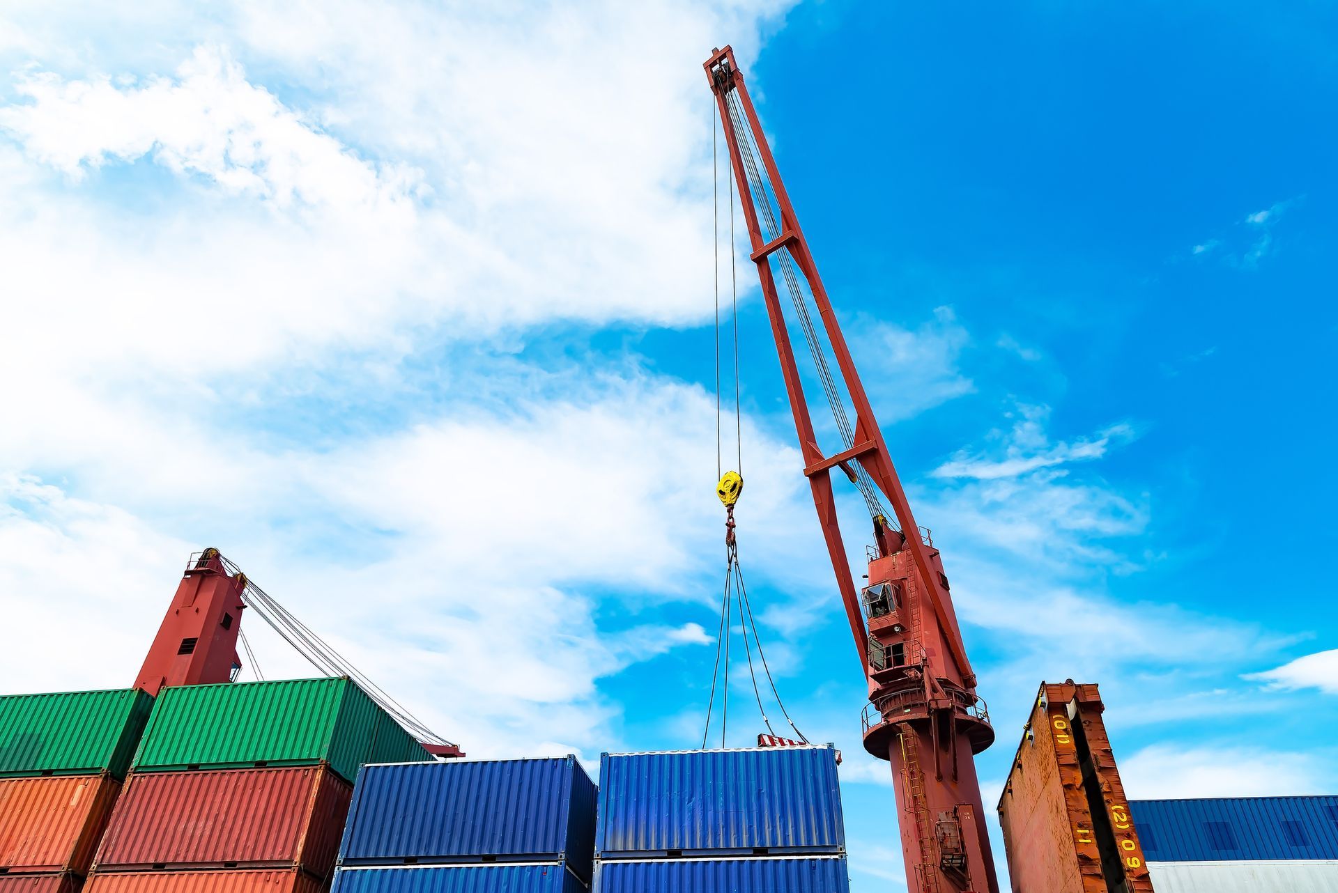 Loading containers with a crane.