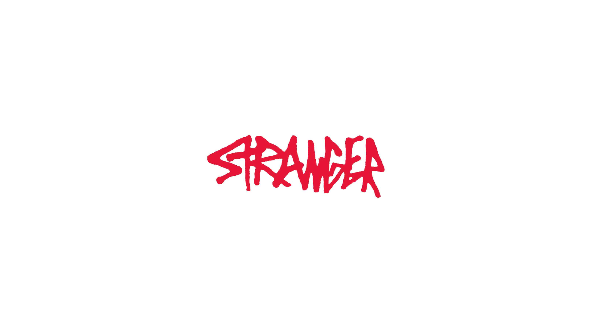 The logo for stranger is red on a white background.
