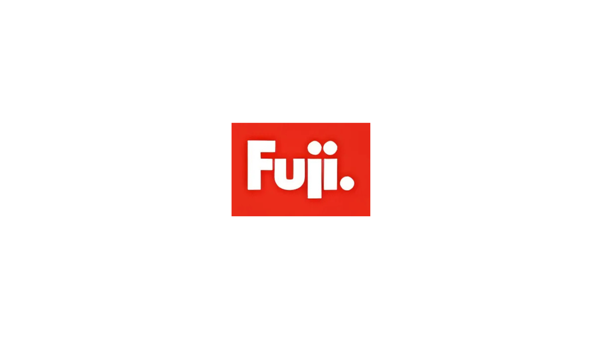 A red box with the word fuji on it on a white background.