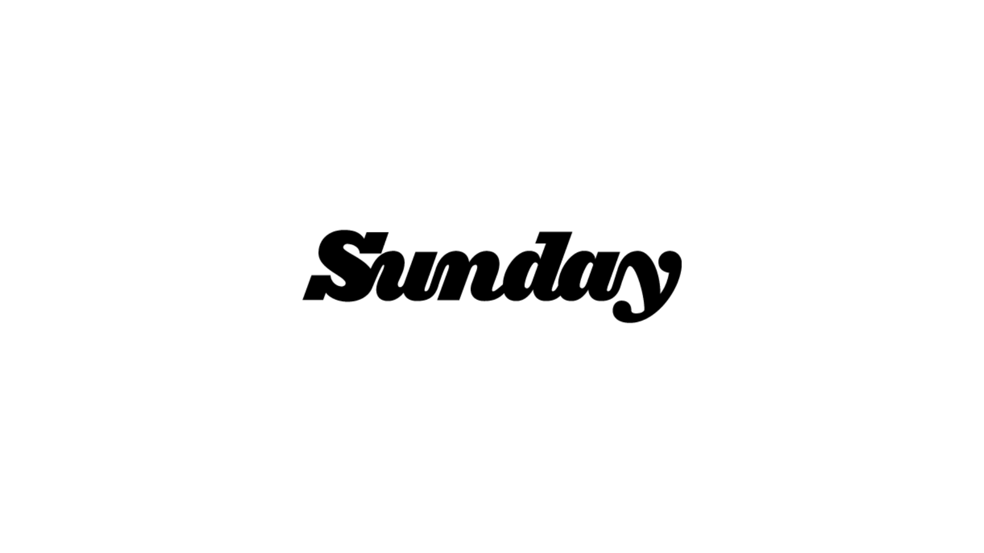 A black and white logo for sunday magazine on a white background.
