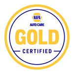 NAPA Auto Care Gold Certified badge: white circle with blue and gold text,