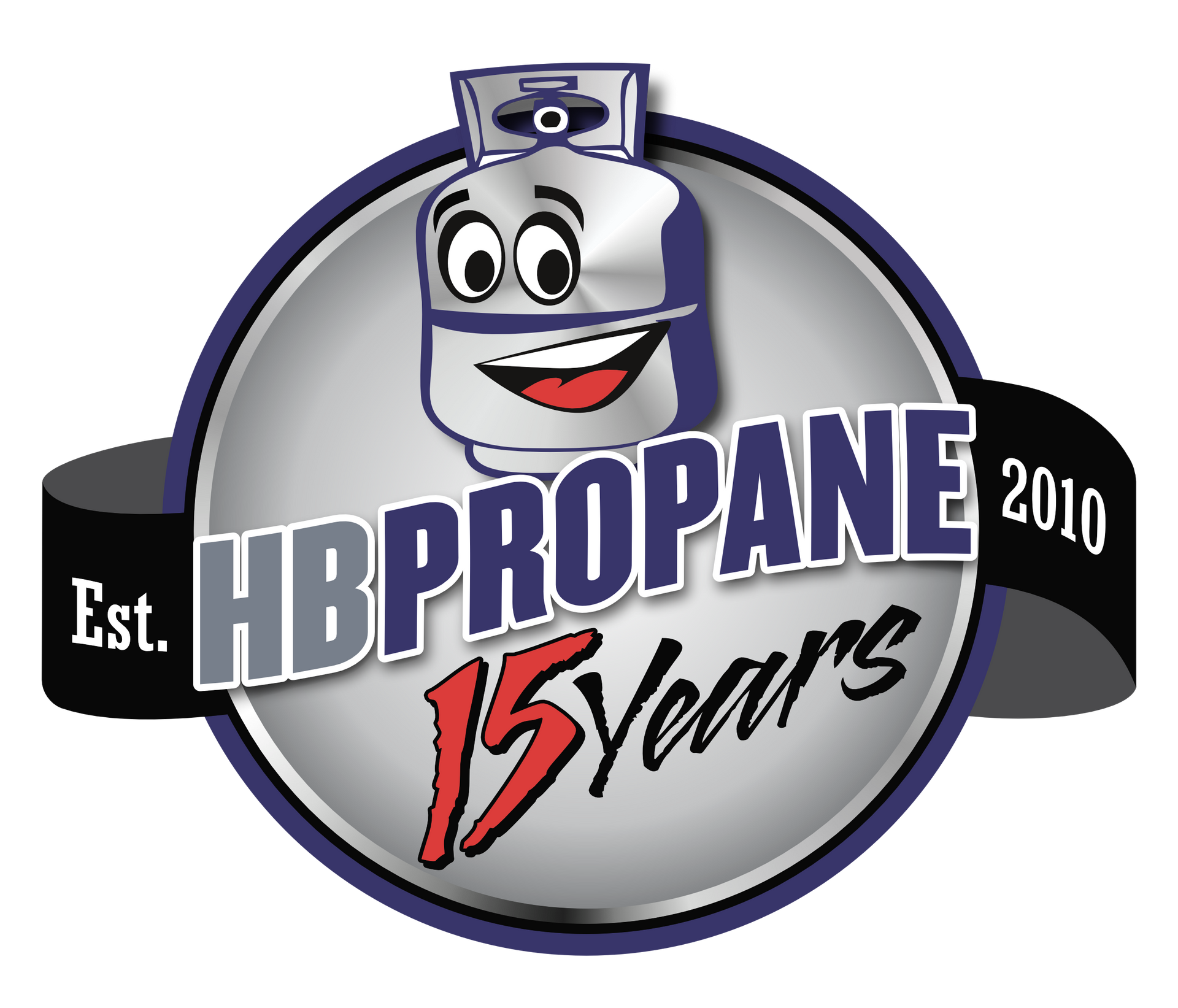 A logo for HB Propane featuring a cartoon propane tank character above the text