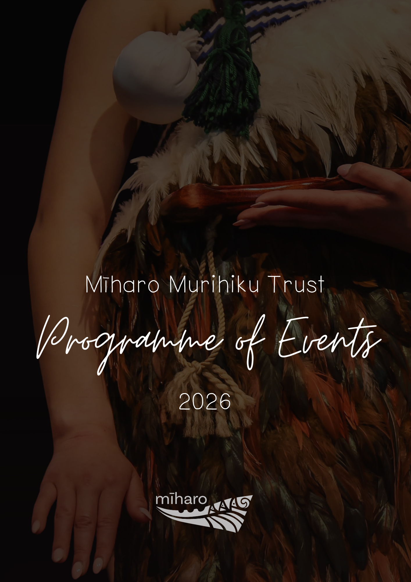 Māori Music Trust Programme of Events poster with a bird-themed figure and 2026 text