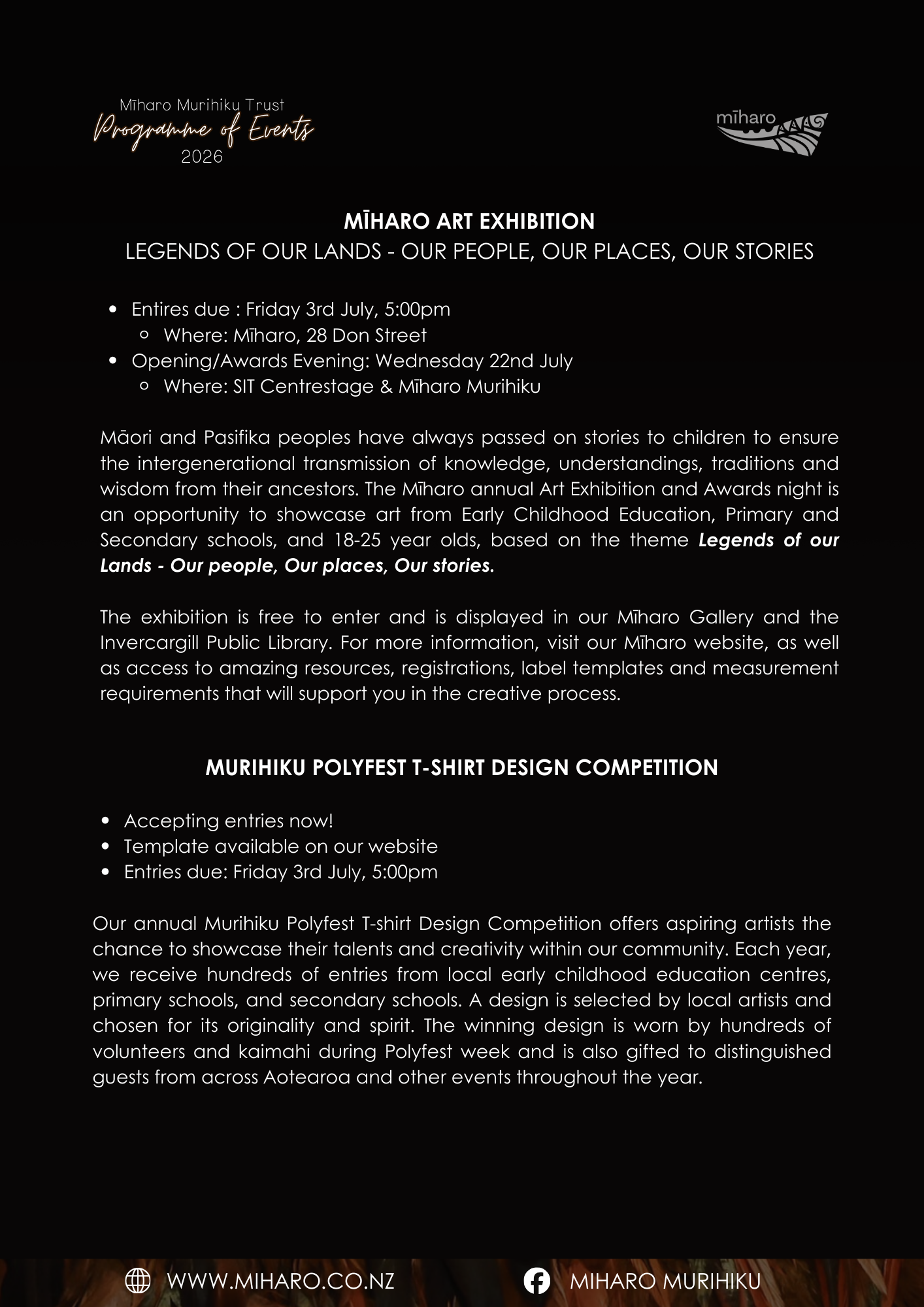 Mīharo Programme of Events 2026