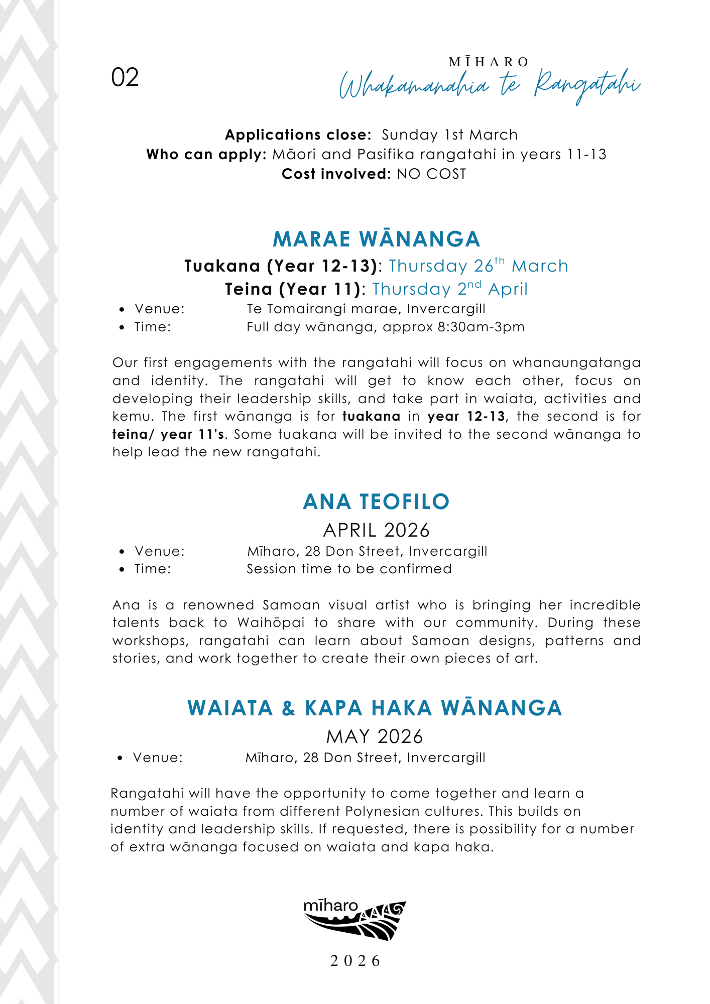 Whakamanahia Te Rangatahi programme overview