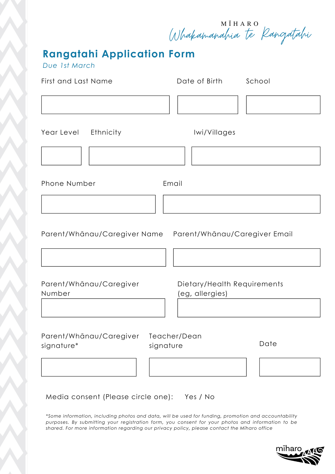 Whakamanahia Te Rangatahi application form