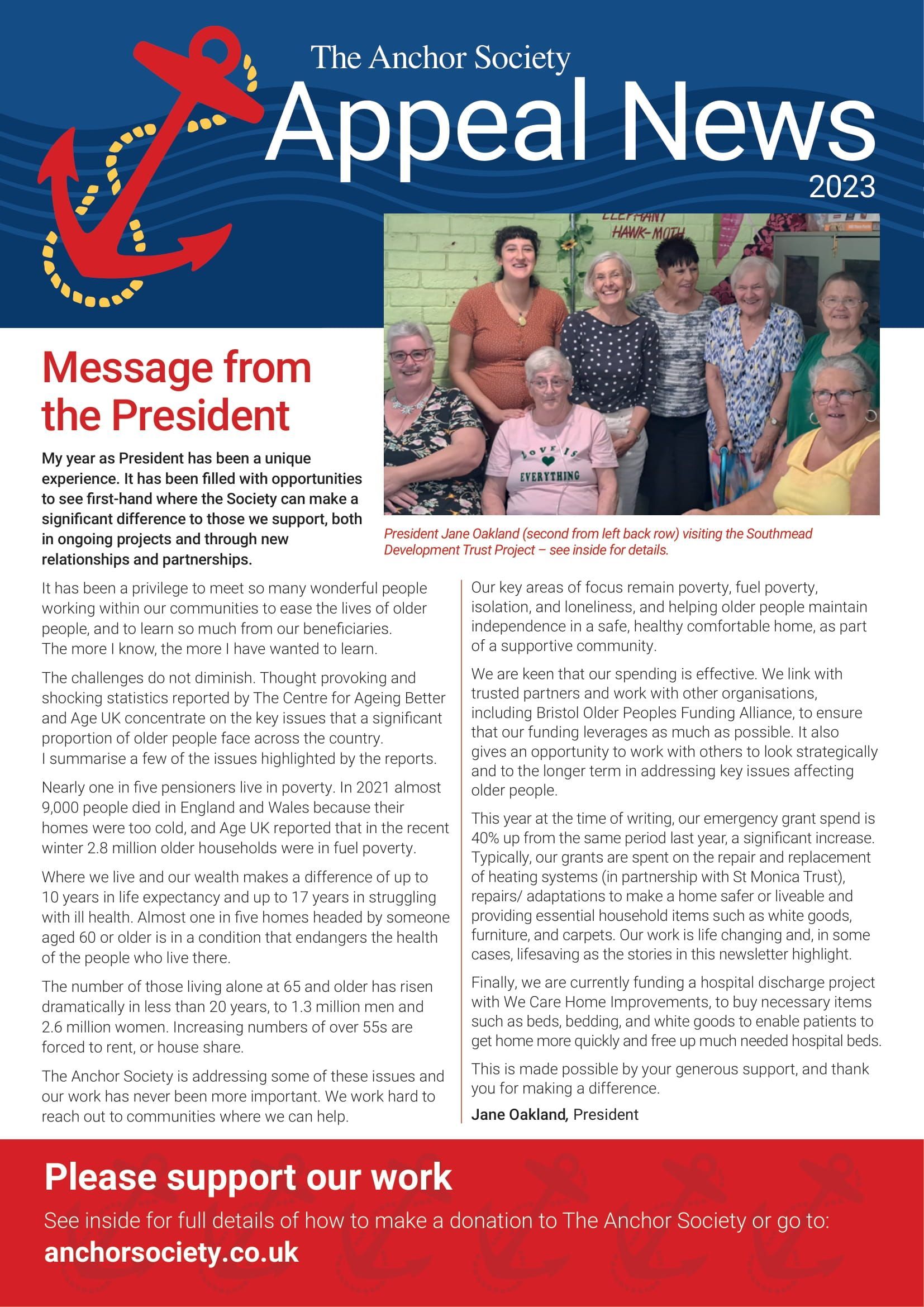 The Anchor Society Bristol | A group of women are standing next to each other on a page of a magazine titled appeal news.