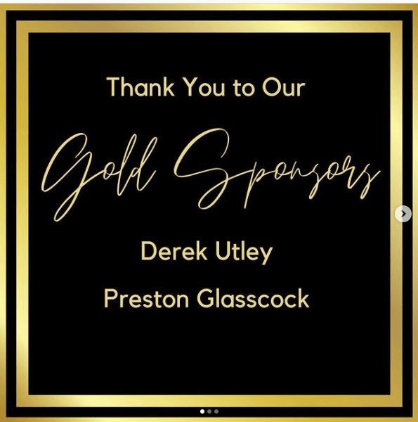 A sign that says thank you to our gold sponsors derek utley preston glasscock