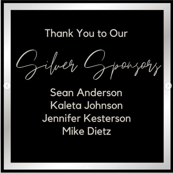 A black sign that says thank you to our silver sponsors
