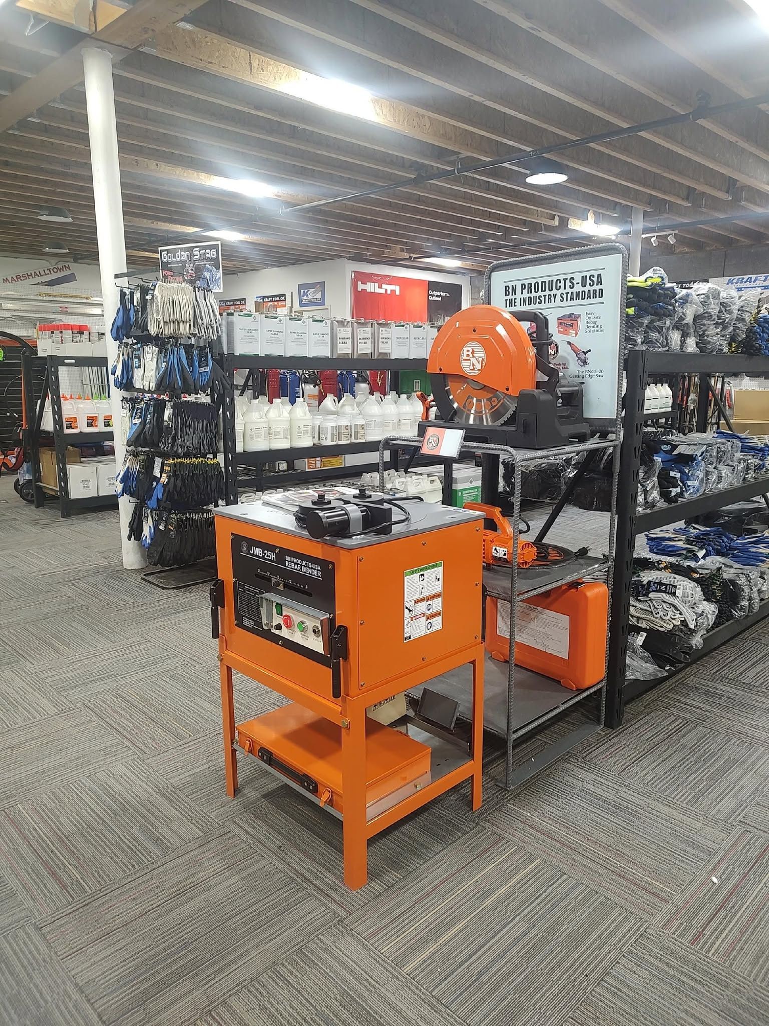 Concrete equipment and shelves of tools and chemicals inside MaCon Supply's Great Falls, MT, location. Concrete equipment and shelves of tools and chemicals inside MaCon Supply's Great Falls, MT, location.