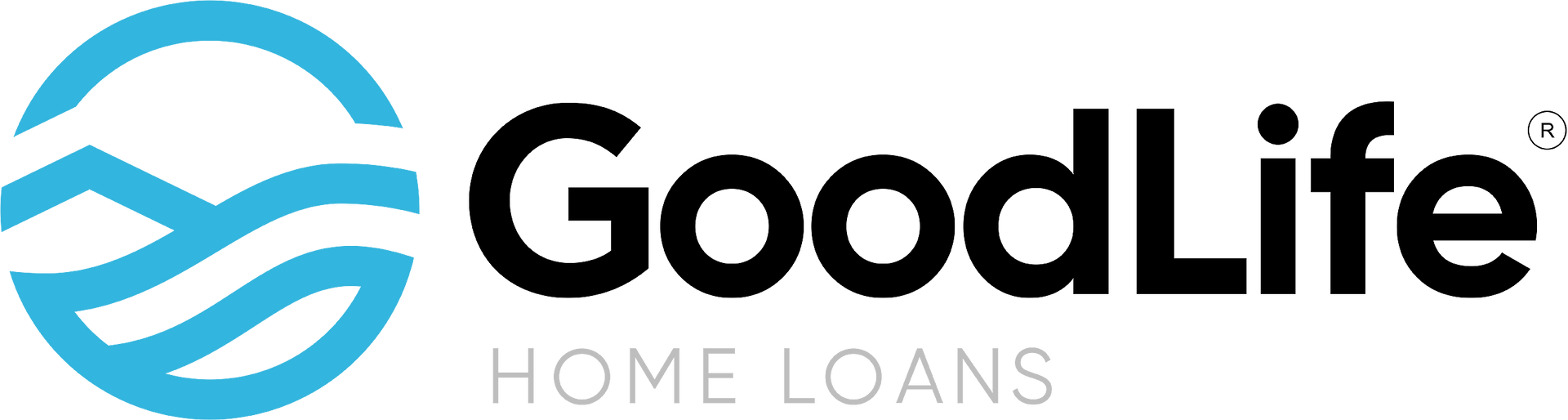 GoodLife Home Loans logo with a blue abstract wave and a black