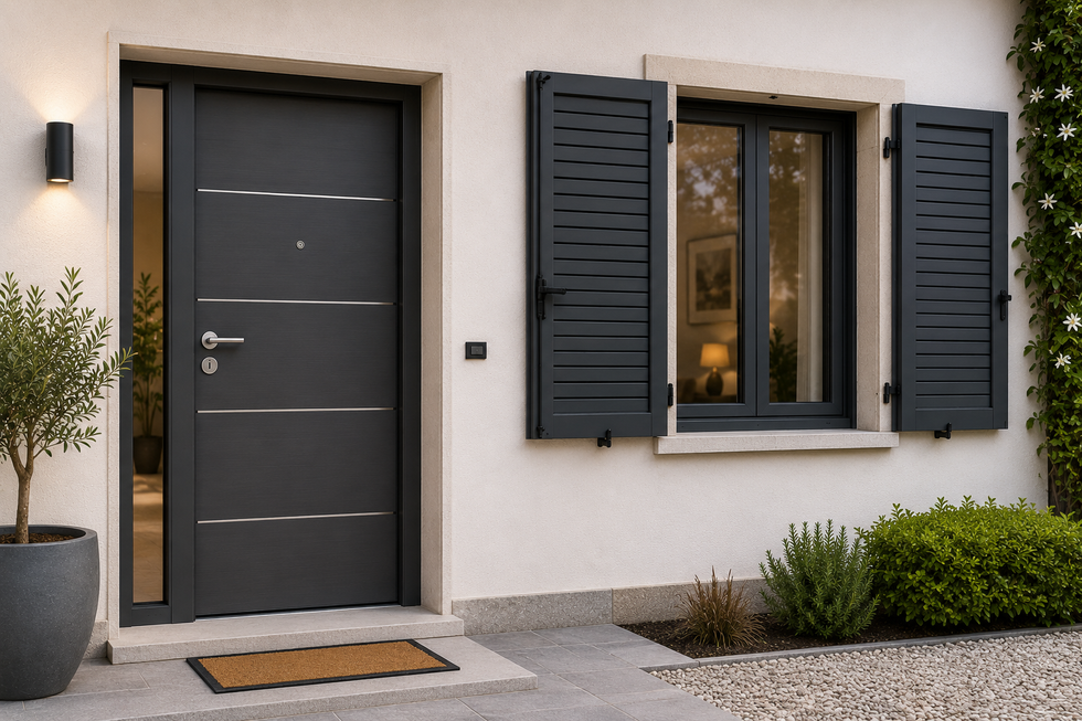 Porta doppia elegante in finitura legno con dettagli moderni.