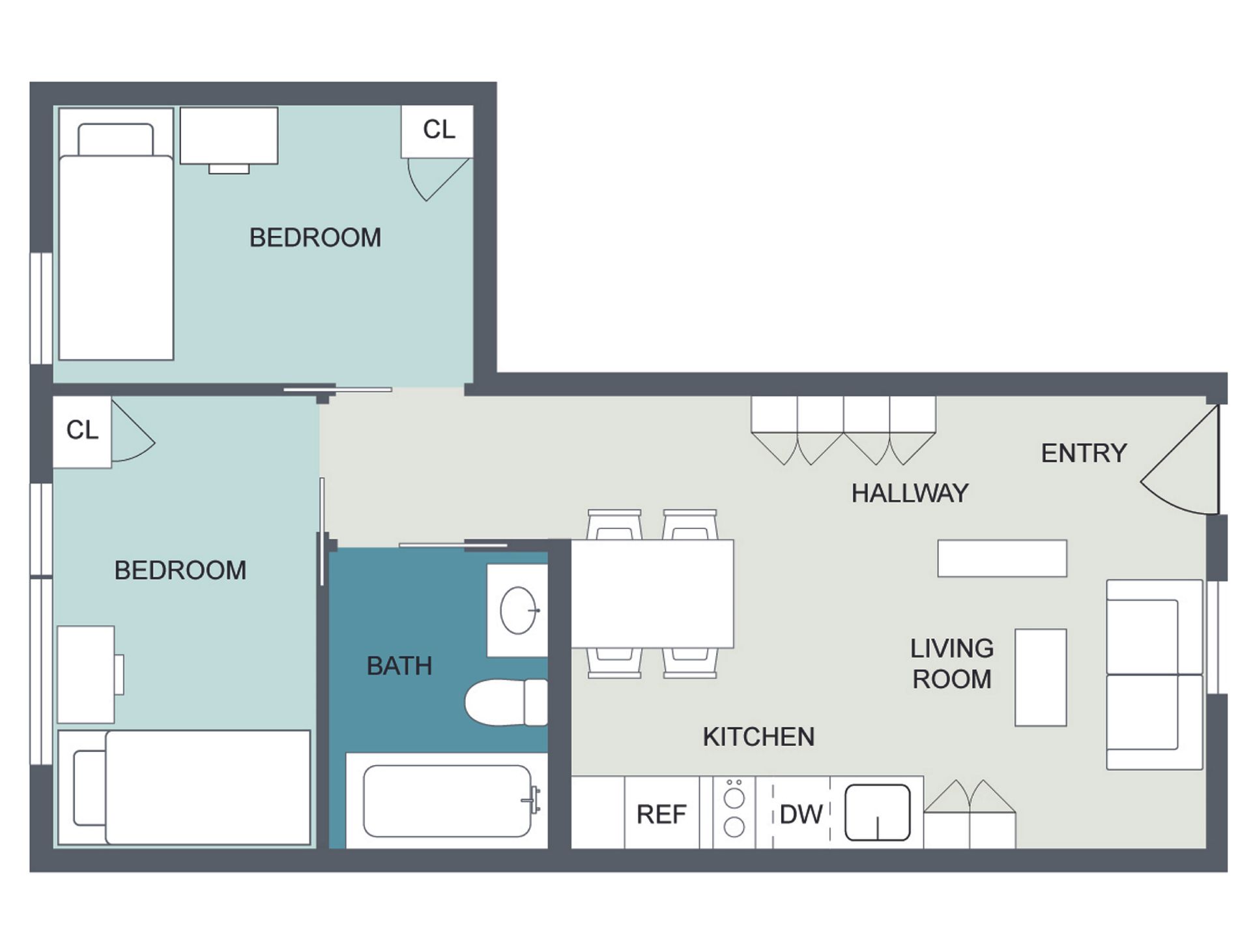 2 Bedroom Floor Plan - 2D version