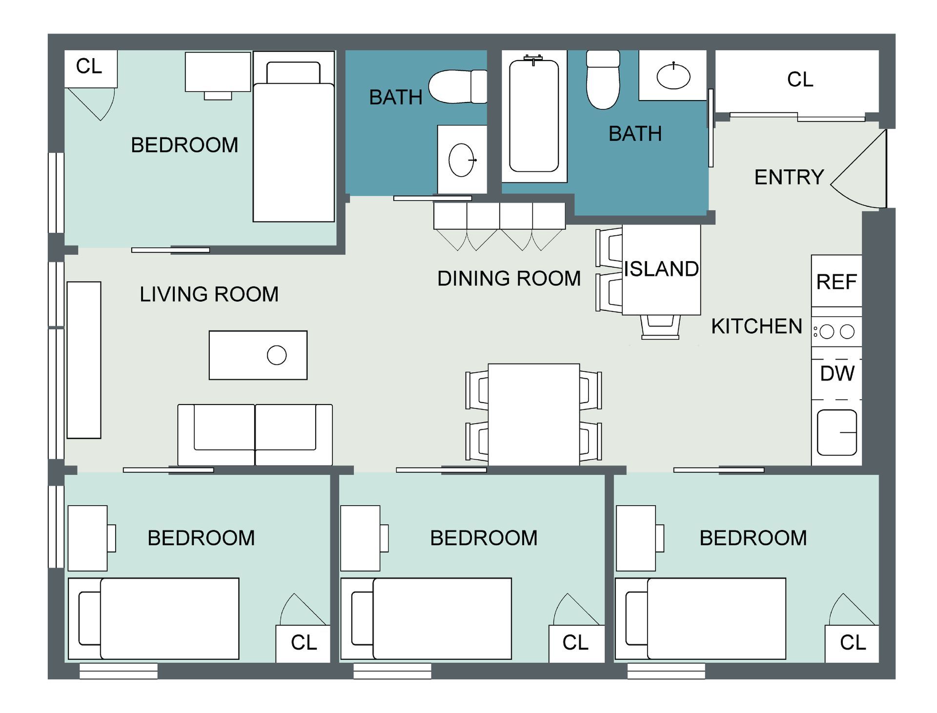 5 Bedroom Floor Plan - 2D Version