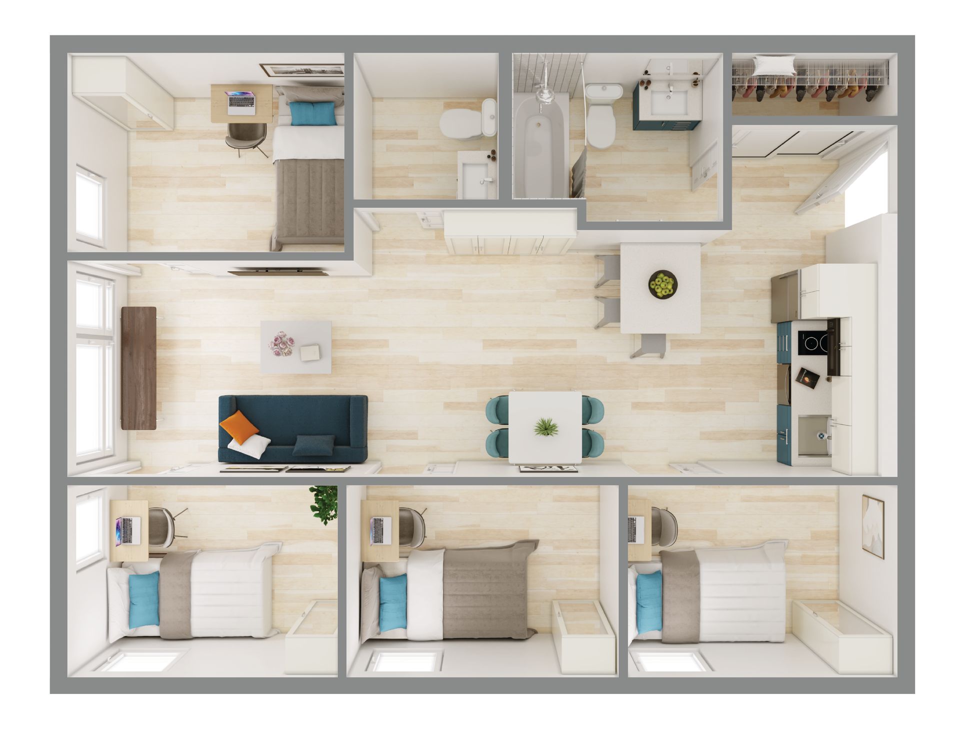 4 Bedroom Floor Plan - 3D Version