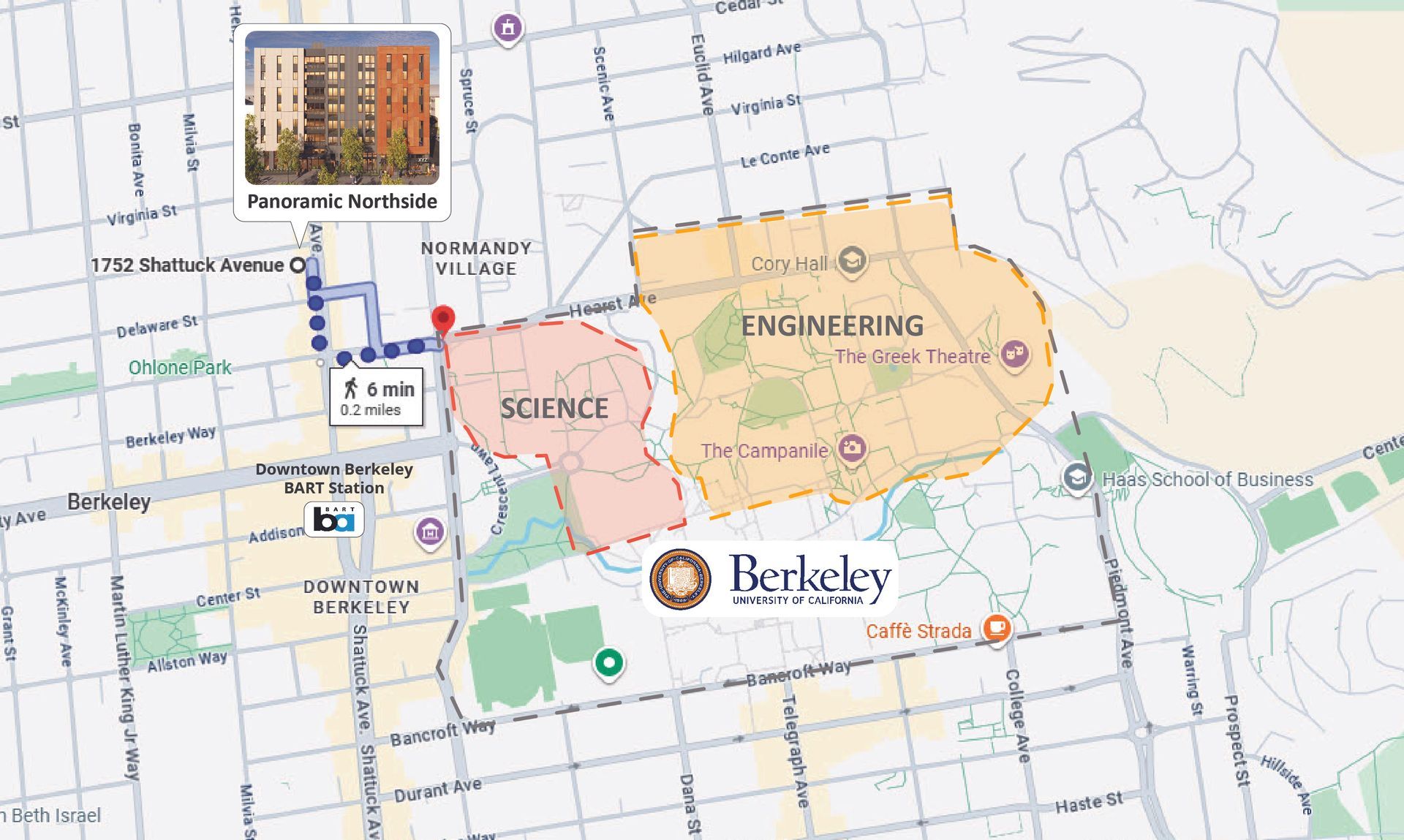 A city space brochure with a picture of a building and a map