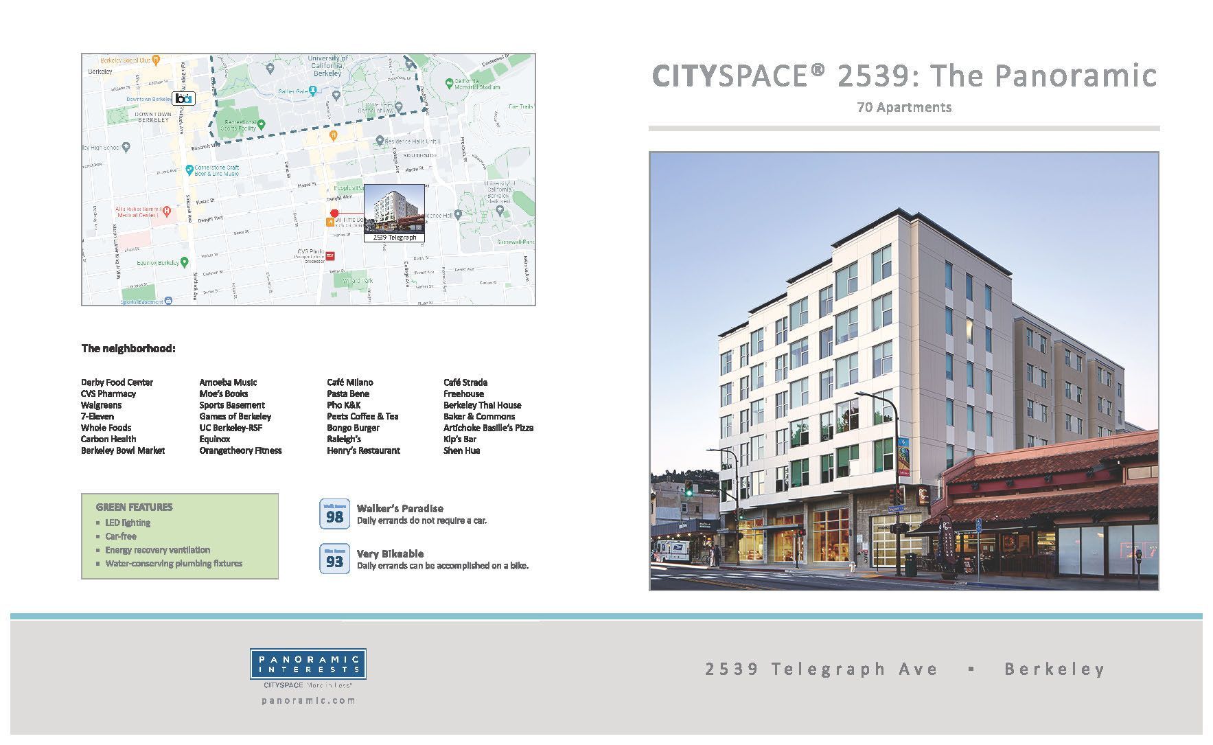A city space brochure with a picture of a building and a map