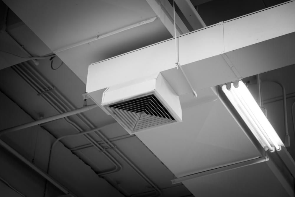 A Black and White Photo of An Air Duct in A Building — Northernair in Casino, NSW
