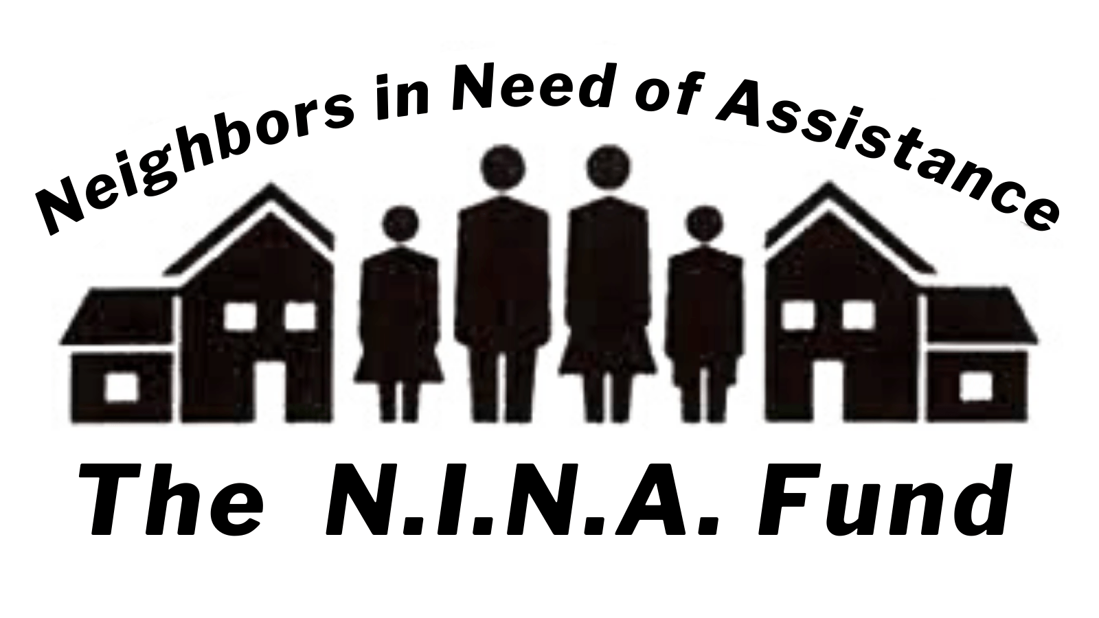 Logo for The N.I.N.A. Fund. Black silhouettes of a family, two houses, and the words