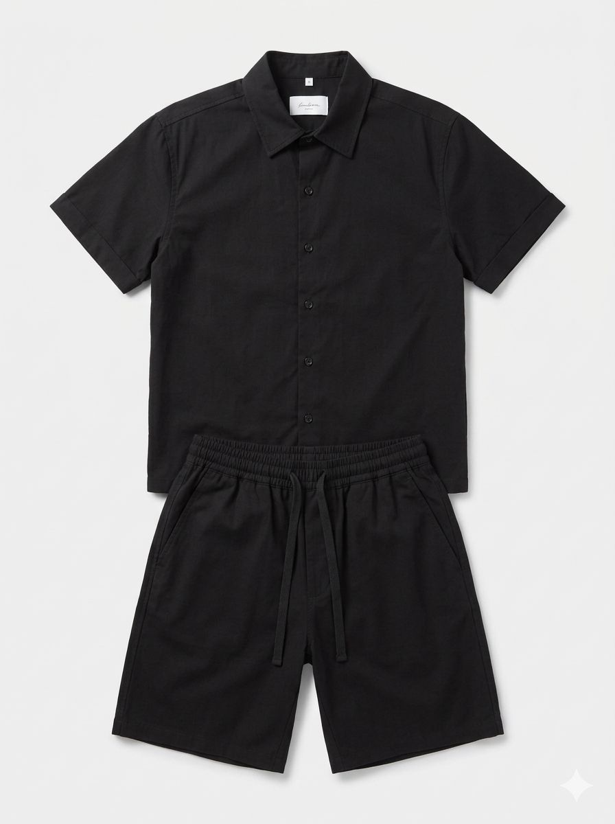 CONJUNTO SHORT Y CAMISA LINO HOMBRE CASUAL VERANO SLIM FIT