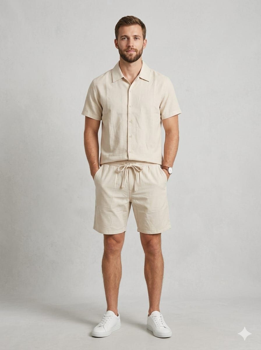 CAMISA LINO CORTA + BERMUDA CON CORDON
