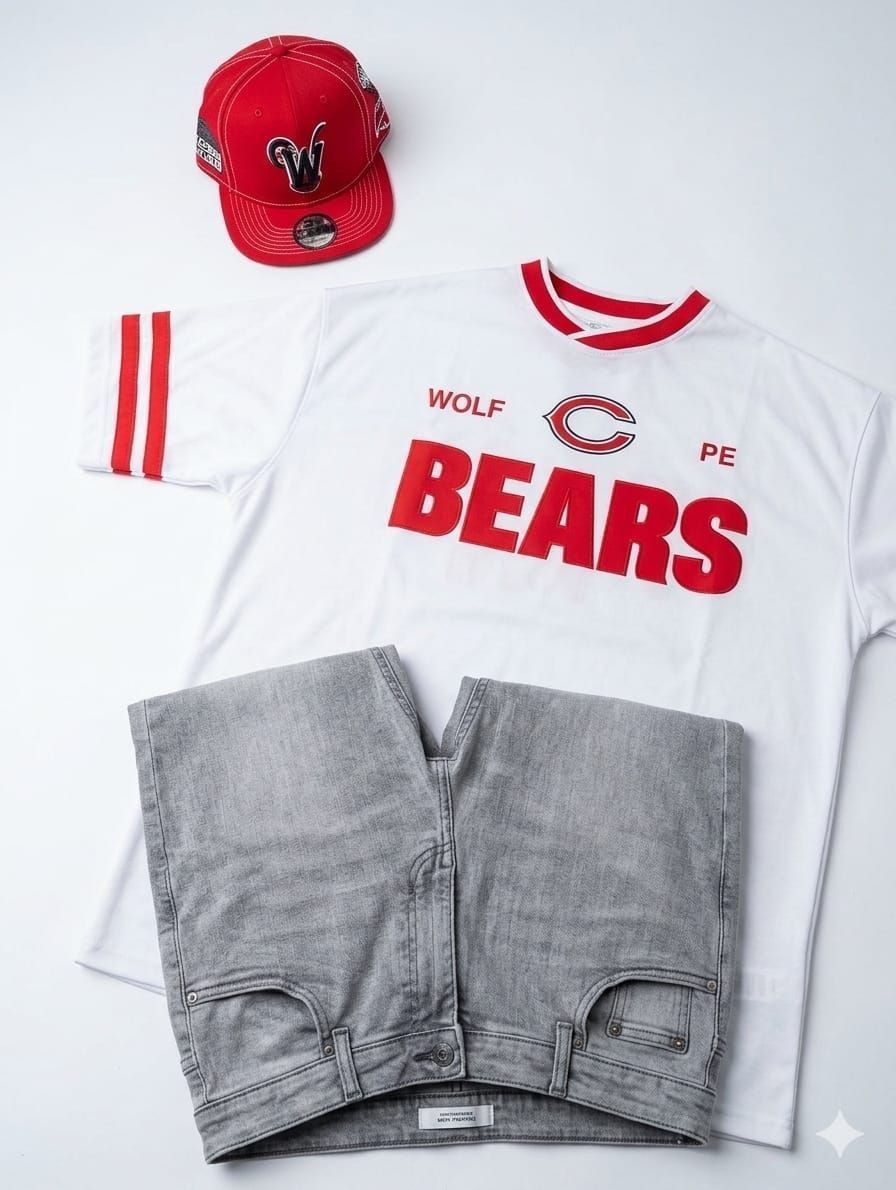 REMERA OVERZICE TIPO JERSEY CHICAGO BEARS ESTAMPADA DEPORTIVA