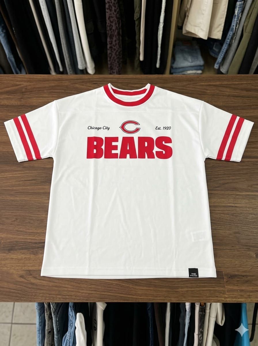 REMERA OVERZICE TIPO JERSEY CHICAGO BEARS ESTAMPADA DEPORTIVA