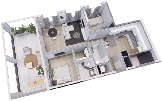 An aerial view of a floor plan of a house.