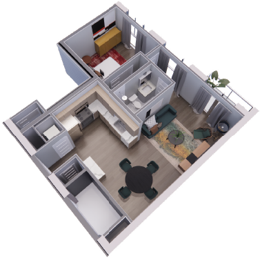 An aerial view of a floor plan of a house