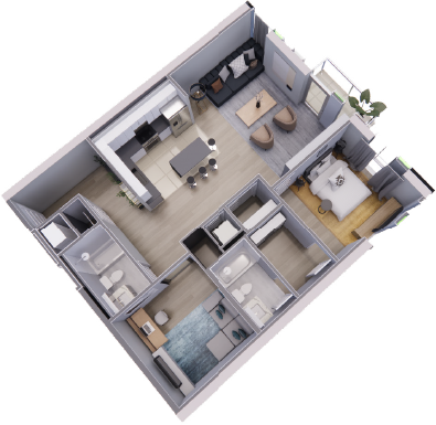 An aerial view of a floor plan of a house