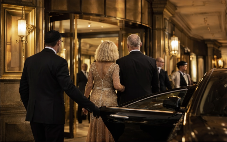 Luxury hotel arrival with chauffeur service high end event travel experience