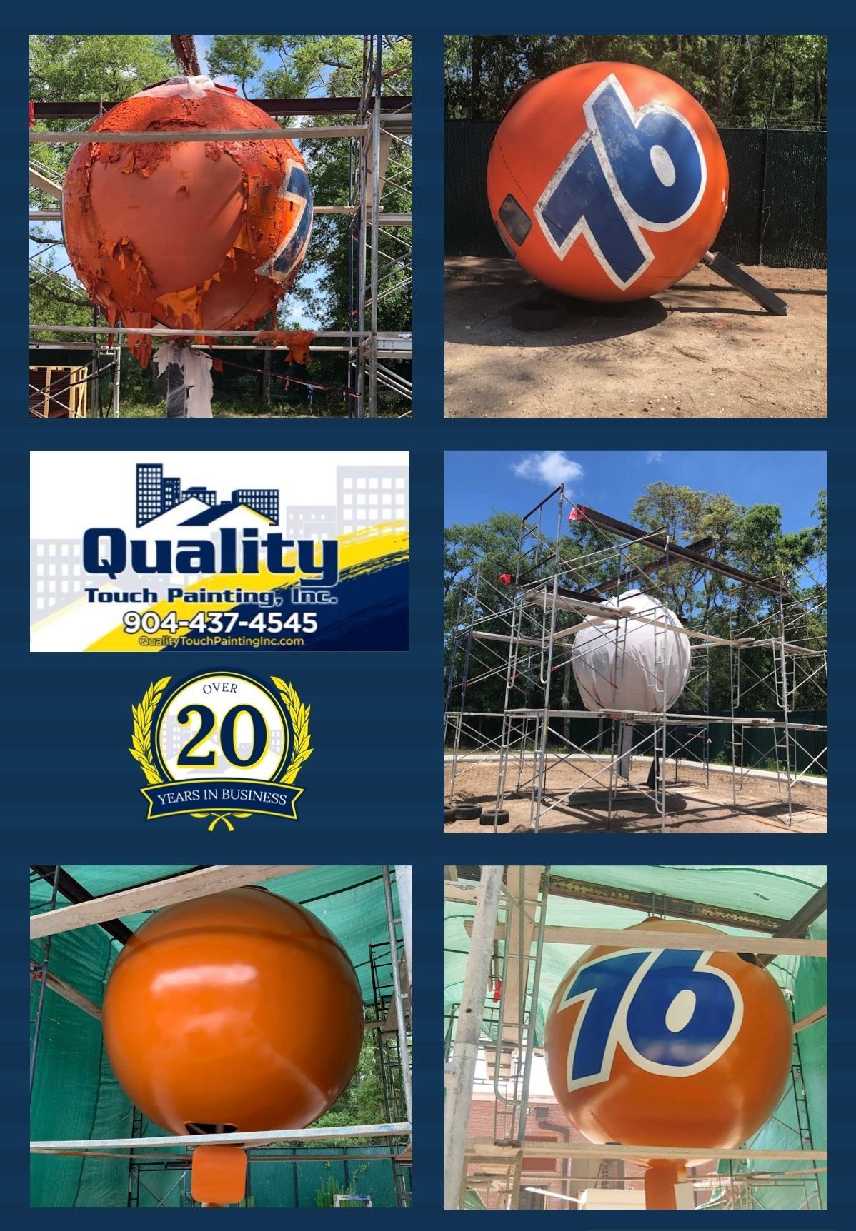 A collage of four pictures of a ball with the number 16 on it