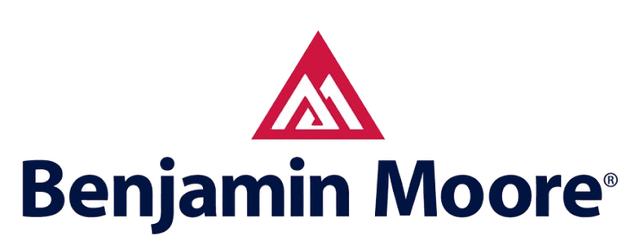 Benjamin Moore logo with red triangle emblem and navy text on white background