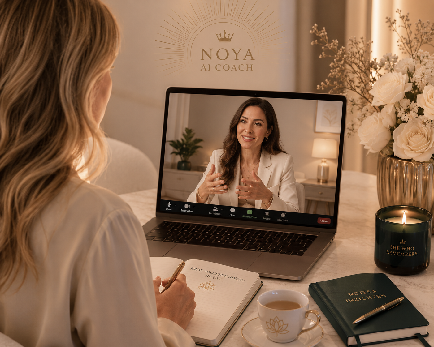 Noya Zoom coachingsessie met klant in luxe stijl