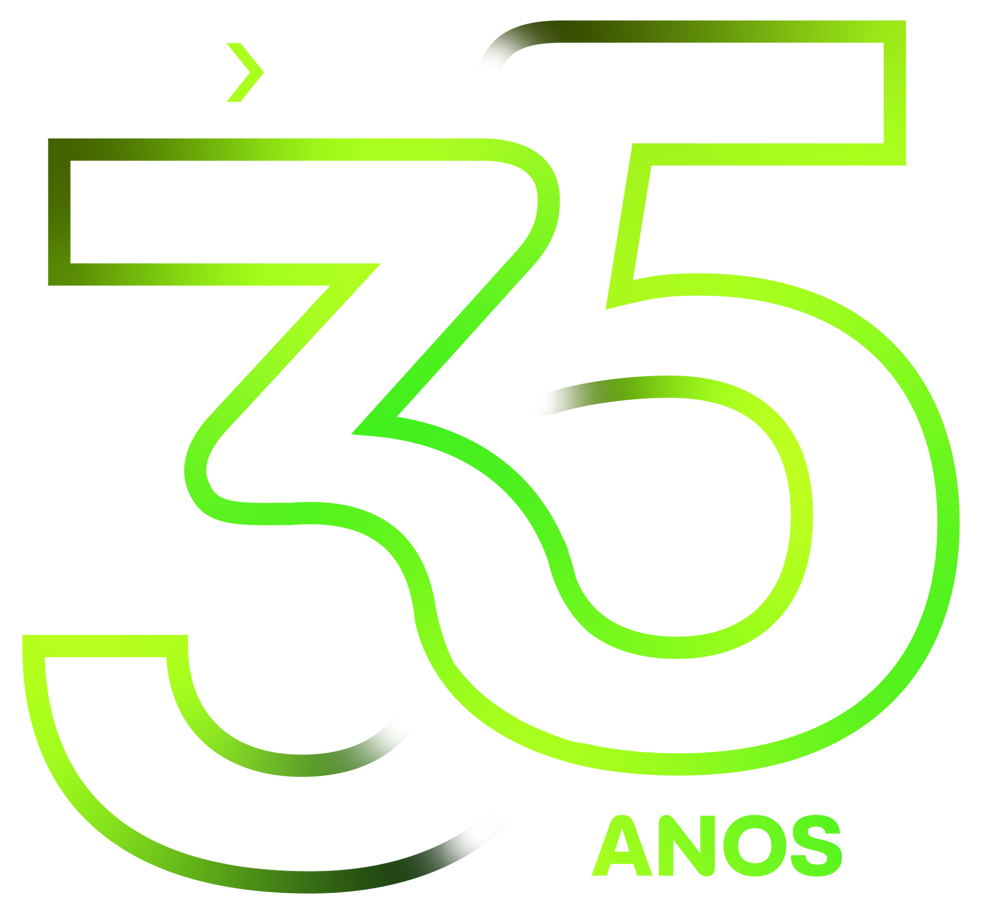 O número 35 é verde e branco sobre fundo branco.