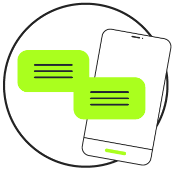 Um telefone celular com duas mensagens verdes.
