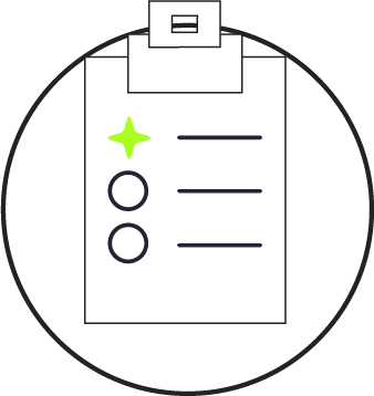Uma prancheta com uma lista de verificação em um círculo.