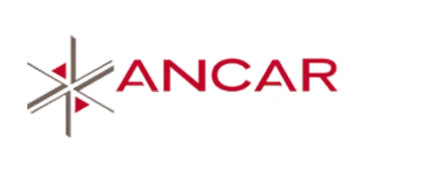 Um logotipo vermelho e branco para a ancar com uma estrela no meio.