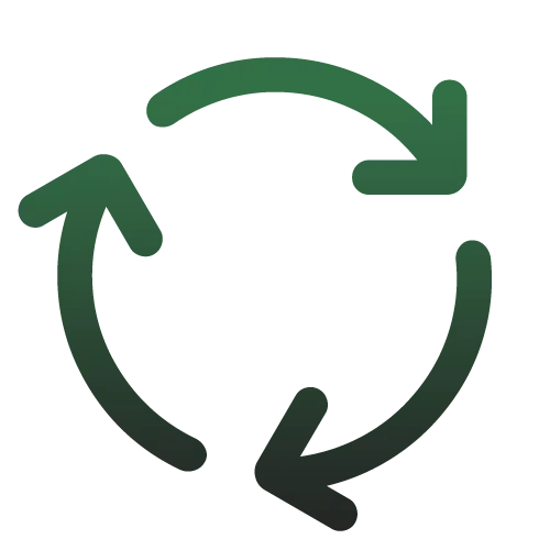 Um círculo verde com três setas apontando em direções opostas.